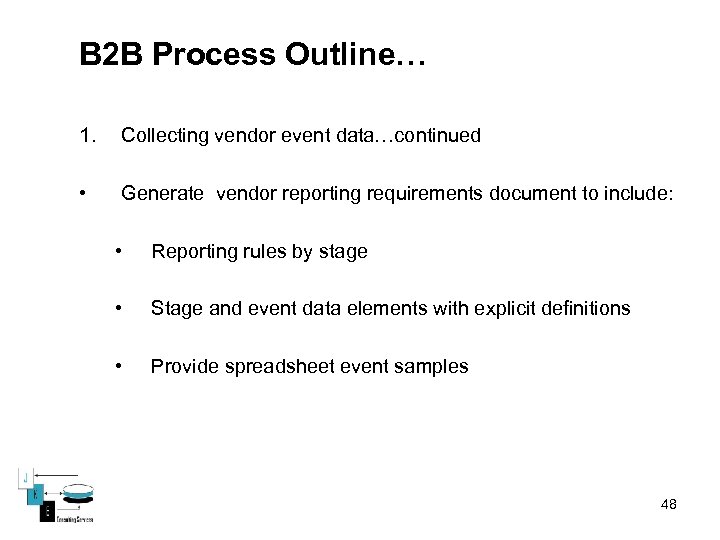 B 2 B Process Outline… 1. Collecting vendor event data…continued • Generate vendor reporting