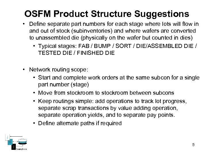 OSFM Product Structure Suggestions • Define separate part numbers for each stage where lots