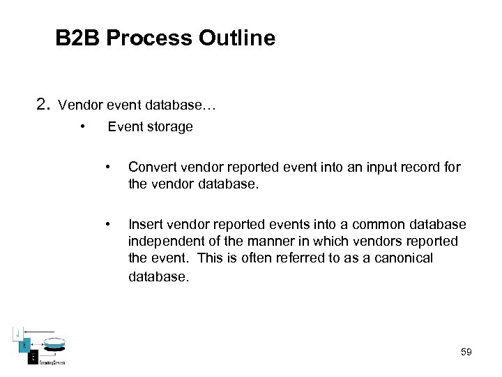 B 2 B Process Outline 2. Vendor event database… • Event storage • Convert