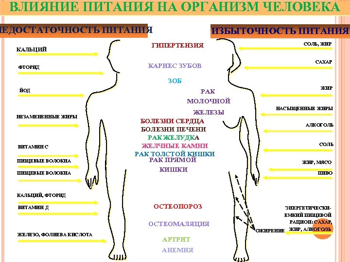 ВЛИЯНИЕ ПИТАНИЯ НА ОРГАНИЗМ ЧЕЛОВЕКА НЕДОСТАТОЧНОСТЬ ПИТАНИЯ КАЛЬЦИЙ ФТОРИД ИЗБЫТОЧНОСТЬ ПИТАНИЯ ГИПЕРТЕНЗИЯ КАРИЕС ЗУБОВ
