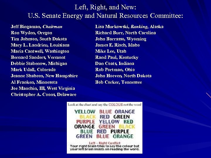 Left, Right, and New: U. S. Senate Energy and Natural Resources Committee: Jeff Bingaman,