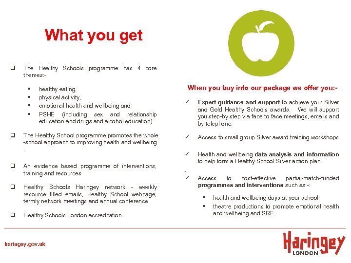 What you get q The Healthy Schools programme has 4 core themes: - §