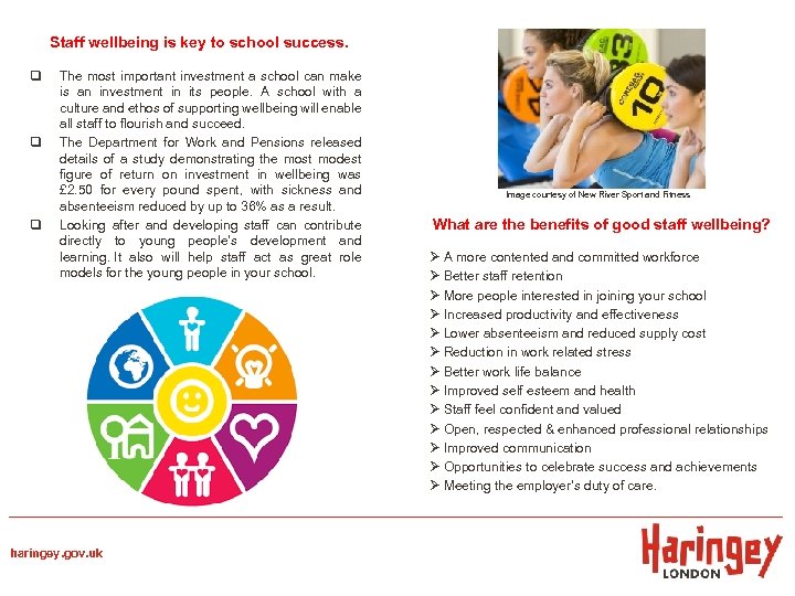 Staff wellbeing is key to school success. q q q The most important investment