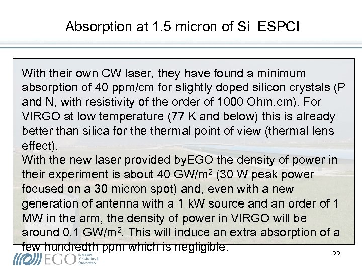 Absorption at 1. 5 micron of Si ESPCI With their own CW laser, they