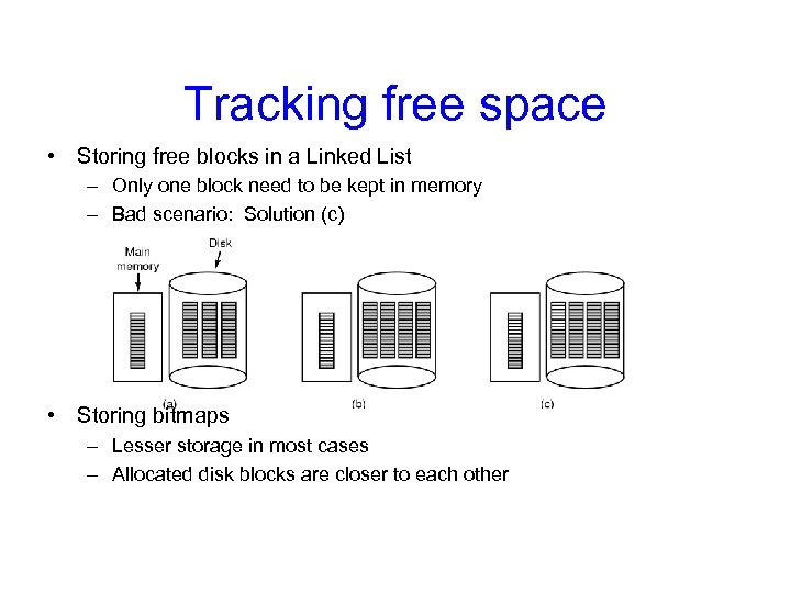 Tracking free space • Storing free blocks in a Linked List – Only one