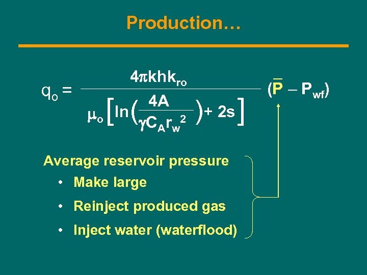 Production… qo = mo 4 pkhkro 4 A ln g. CArw 2 [ (