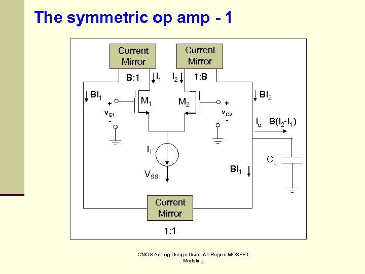 The symmetric op amp - 1 Current Mirror I 1 B: 1 BI 1