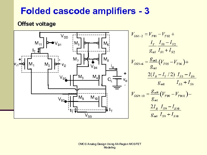 Folded cascode amplifiers - 3 Offset voltage VDD M 11 VB 1 M 5