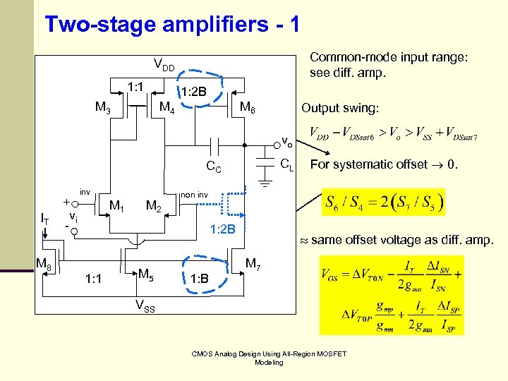 Two-stage amplifiers - 1 Common-mode input range: see diff. amp. VDD 1: 1 1: