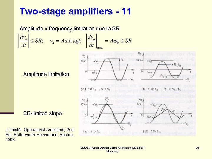 Two-stage amplifiers - 11 Amplitude x frequency limitation due to SR Amplitude limitation SR-limited