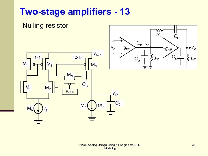 Two-stage amplifiers - 13 Nulling resistor 1: 2 B 1: 1 M 3 VDD