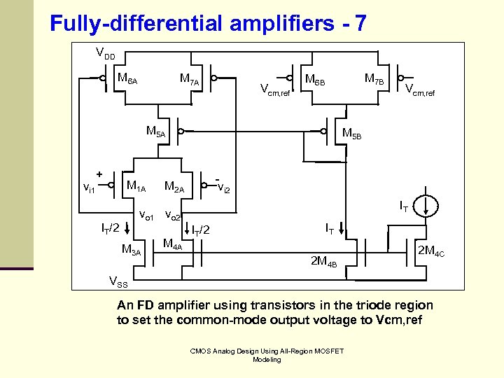 Fully-differential amplifiers - 7 VDD M 6 A M 7 A Vcm, ref M