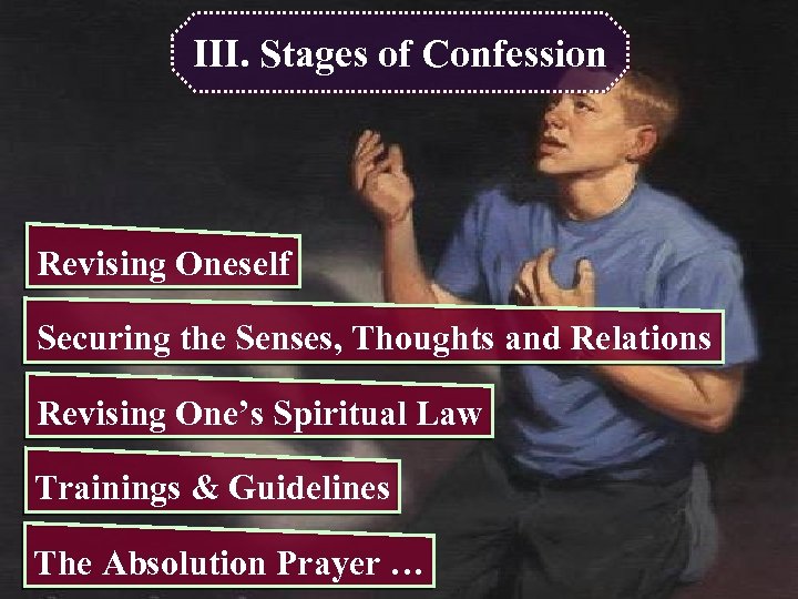 III. Stages of Confession Revising Oneself Securing the Senses, Thoughts and Relations Revising One’s