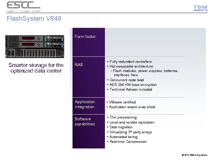 Flash. System V 840 Form factor Smarter storage for the optimized data center RAS