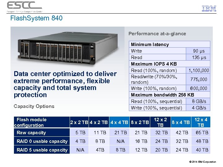 Flash. System 840 Performance at-a-glance Data center optimized to deliver extreme performance, flexible capacity