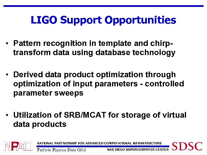 LIGO Support Opportunities • Pattern recognition in template and chirptransform data using database technology