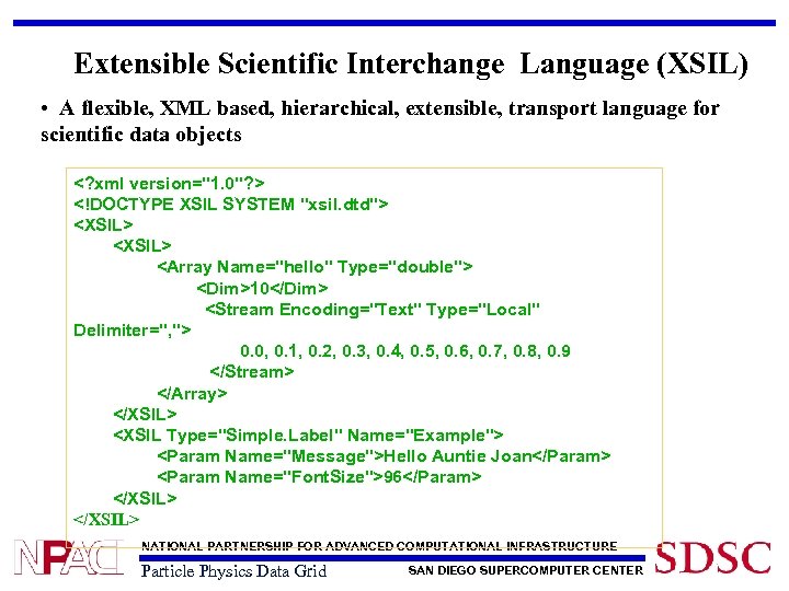 Extensible Scientific Interchange Language (XSIL) • A flexible, XML based, hierarchical, extensible, transport language