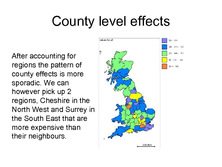 County level effects After accounting for regions the pattern of county effects is more