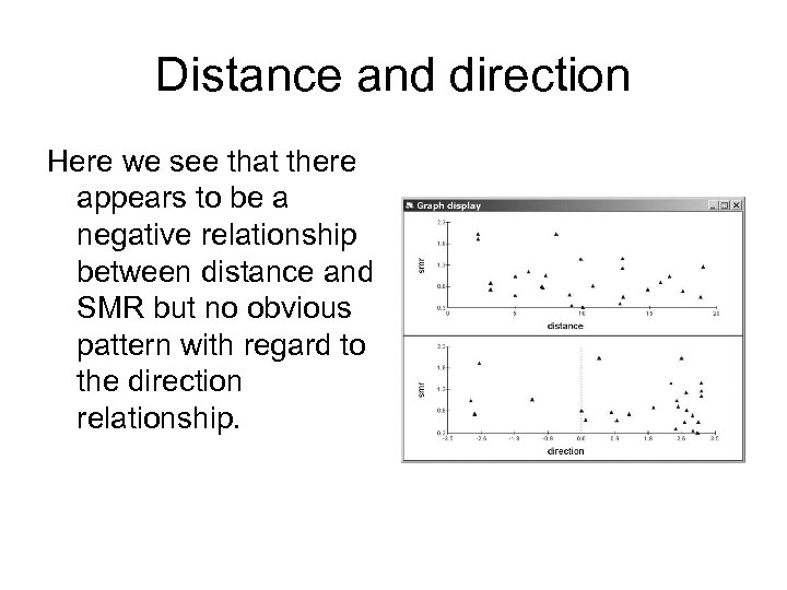Distance and direction Here we see that there appears to be a negative relationship