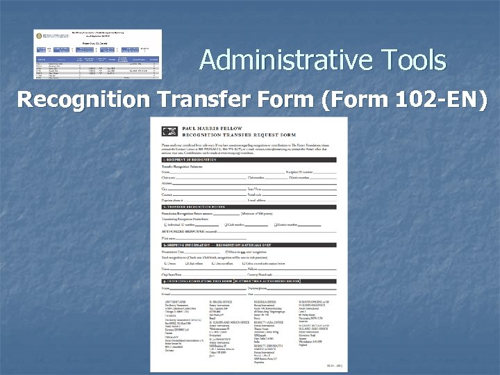 Administrative Tools Recognition Transfer Form (Form 102 -EN) 