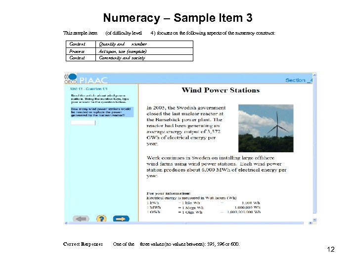 Numeracy – Sample Item 3 This sample item Content Process Context (of difficulty level