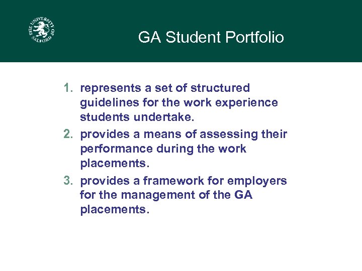 GA Student Portfolio 1. represents a set of structured guidelines for the work experience