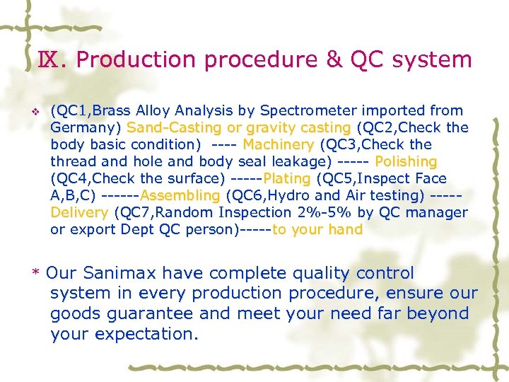 Ⅸ. Production procedure & QC system v (QC 1, Brass Alloy Analysis by Spectrometer