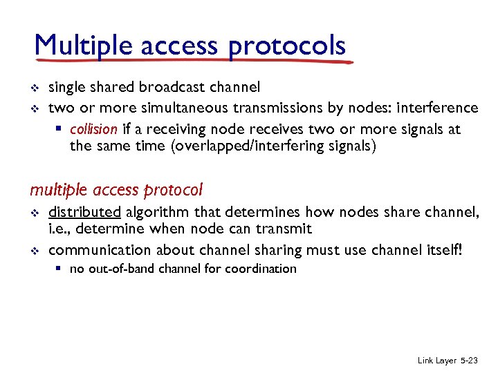 Multiple access protocols v v single shared broadcast channel two or more simultaneous transmissions