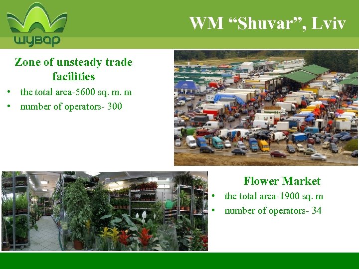 WM “Shuvar”, Lviv Zone of unsteady trade facilities • the total area-5600 sq. m.