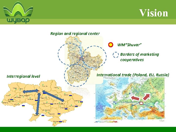 Vision Region and regional center WM“Shuvar” Borders of marketing cooperatives Interregional level International trade