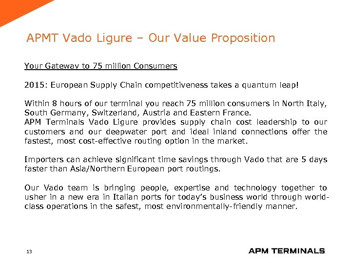 APMT Vado Ligure – Our Value Proposition Your Gateway to 75 million Consumers 2015: