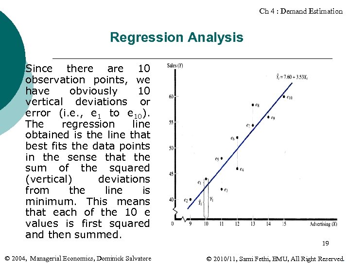 Ch 4 : Demand Estimation Regression Analysis ¡ Since there are 10 observation points,