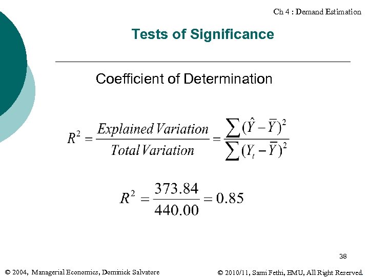 Ch 4 : Demand Estimation Tests of Significance Coefficient of Determination 38 © 2004,