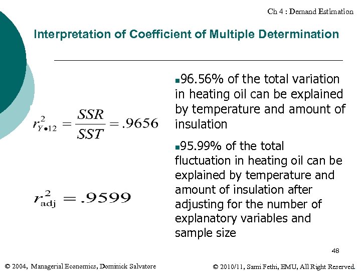 Ch 4 : Demand Estimation Interpretation of Coefficient of Multiple Determination 96. 56% of