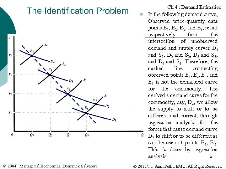 The Identification Problem © 2004, Managerial Economics, Dominick Salvatore Ch 4 : Demand Estimation