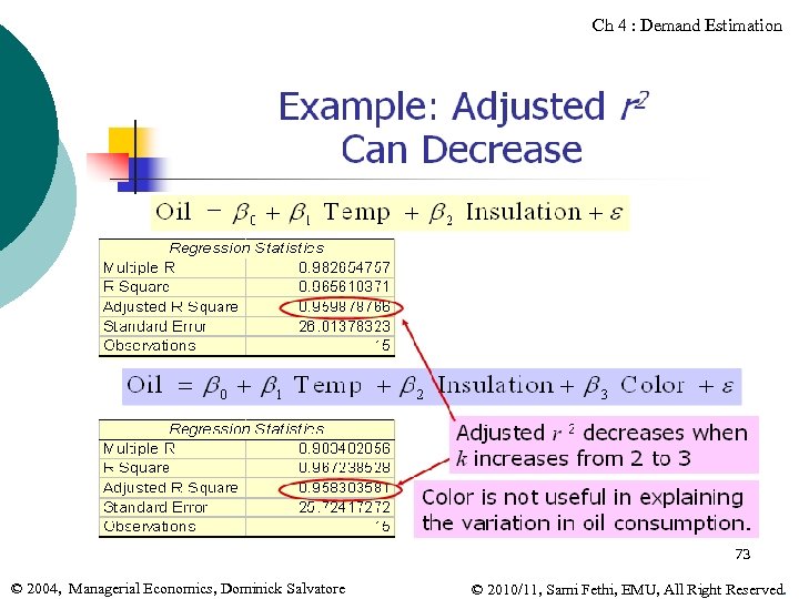 Ch 4 : Demand Estimation 73 © 2004, Managerial Economics, Dominick Salvatore © 2010/11,