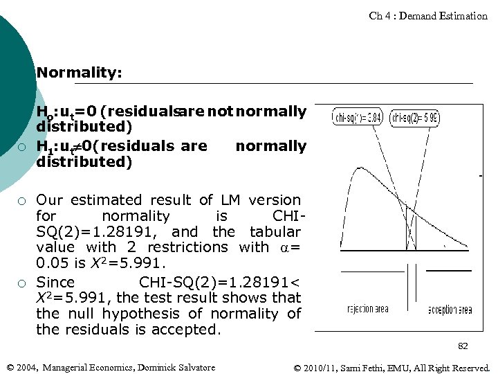 Ch 4 : Demand Estimation ¡ Normality: ¡ Ho: ut=0 (residuals are not normally