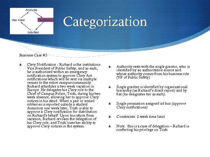 Categorization Business Case #3 S Clery Notification - Richard is the institutions Vice President