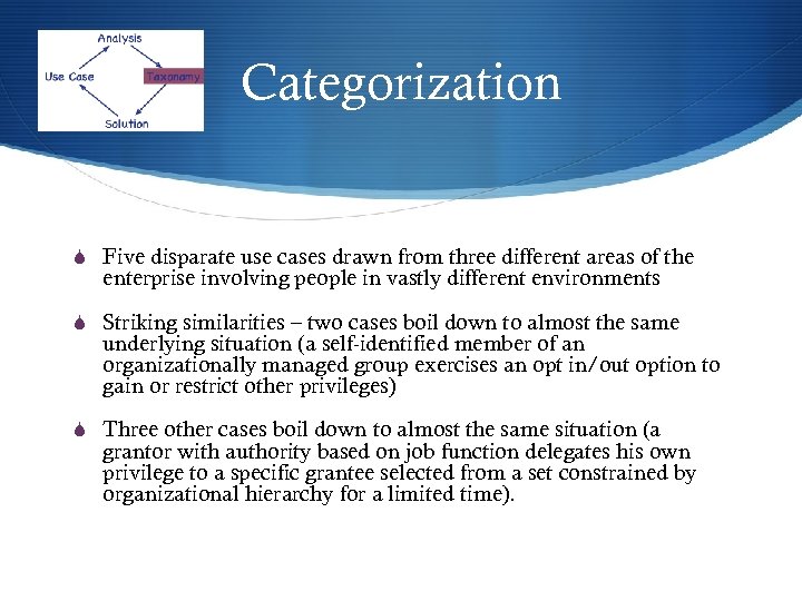 Categorization S Five disparate use cases drawn from three different areas of the enterprise