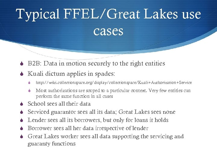 Typical FFEL/Great Lakes use cases S B 2 B: Data in motion securely to