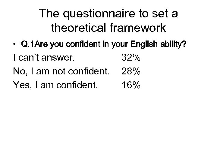 The questionnaire to set a theoretical framework • Q. 1 Are you confident in