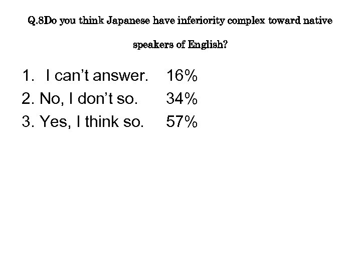 Q. 8 Do you think Japanese have inferiority complex toward native speakers of English?