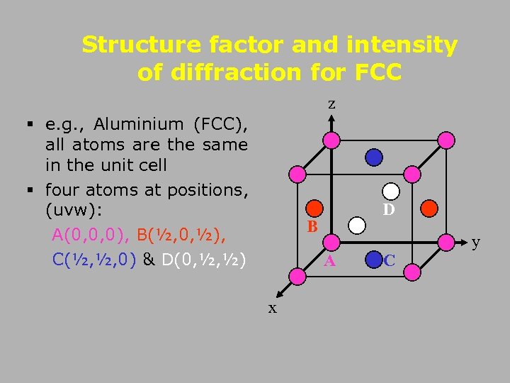 Structure factor and intensity of diffraction for FCC z § e. g. , Aluminium