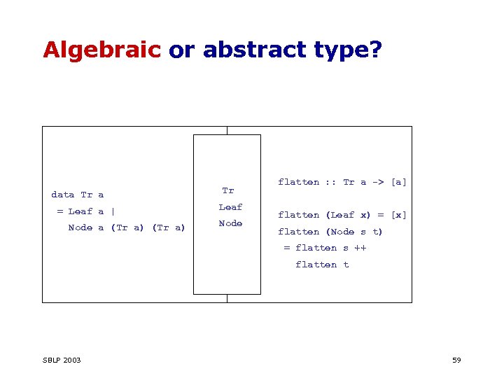 Algebraic or abstract type? data Tr a = Leaf a | Node a (Tr