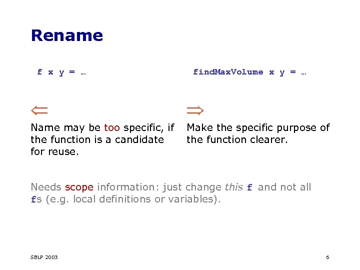 Rename f x y = … find. Max. Volume x y = … Name