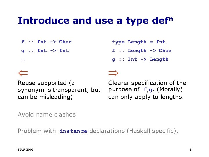 Introduce and use a type defn f : : Int -> Char type Length