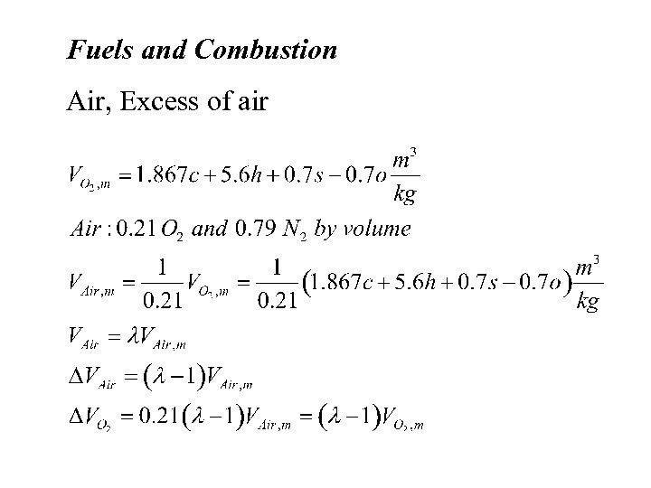 Fuels and Combustion Air, Excess of air 