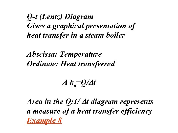 Q-t (Lentz) Diagram Gives a graphical presentation of heat transfer in a steam boiler