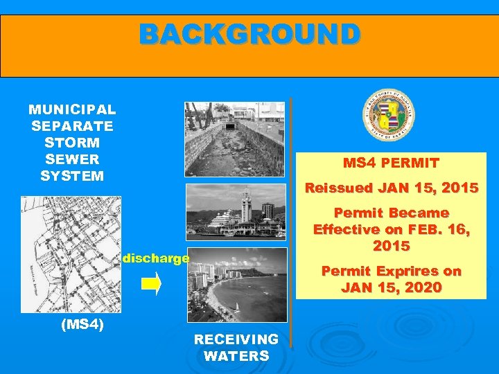 BACKGROUND MUNICIPAL SEPARATE STORM SEWER SYSTEM MS 4 PERMIT Reissued JAN 15, 2015 Permit