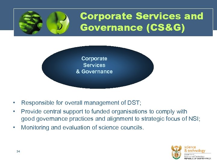 Corporate Services and Governance (CS&G) Corporate Services & Governance • Responsible for overall management